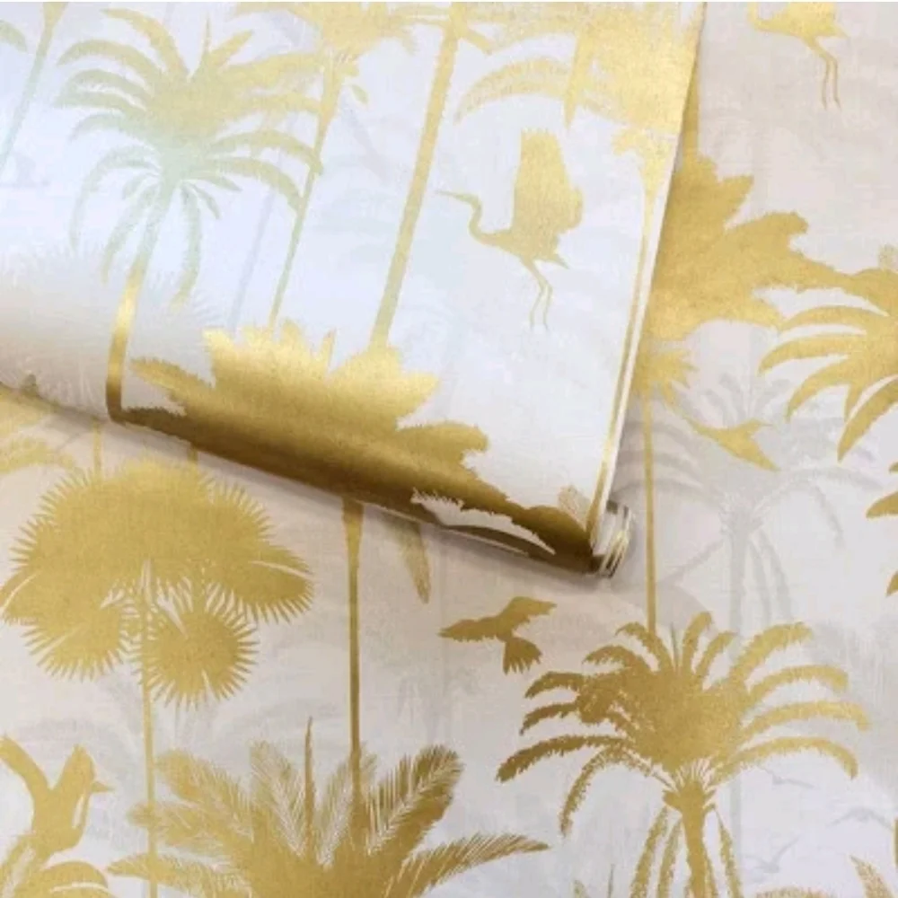 Tempaper & Co. Royal Palm Removable Peel and Stick Wallpaper, Gold Palms,